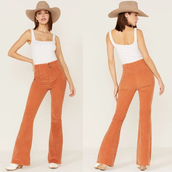 Free People We The Free Jayde Cord Flare Cognac Orange Jeans Pants Size 27 - Picture 1 of 8